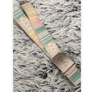 Dolce & Gabbana Y2K Belt Canvas Multicolor Stripe Web Silver D&G Buckle Women
